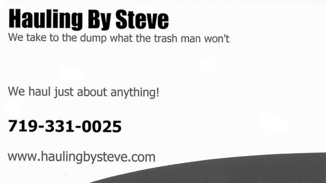 A business card for hauling by steve.