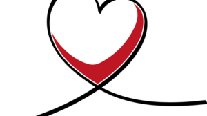 A white and red heart on a black background