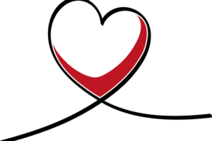 A white and red heart on a black background