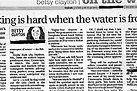 Newspaper article headline stating, "kayaking is hard when the water is frozen.