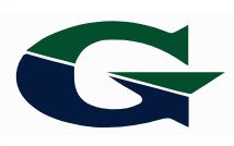 A stylized letter "G" split horizontally with the upper half in green and the lower half in navy blue.