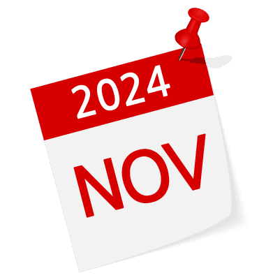 Calendar page with a red pushpin displays "2024 NOV.