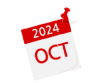 Illustration of a calendar page showing October 2024 with a red thumbtack.