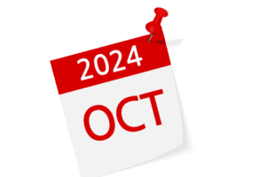 Illustration of a calendar page showing October 2024 with a red thumbtack.