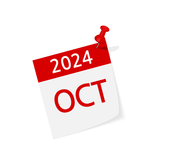 Illustration of a calendar page showing October 2024 with a red thumbtack.