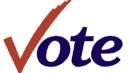 The image features the word "vote" in dark blue with a large red checkmark integrated into the "v.