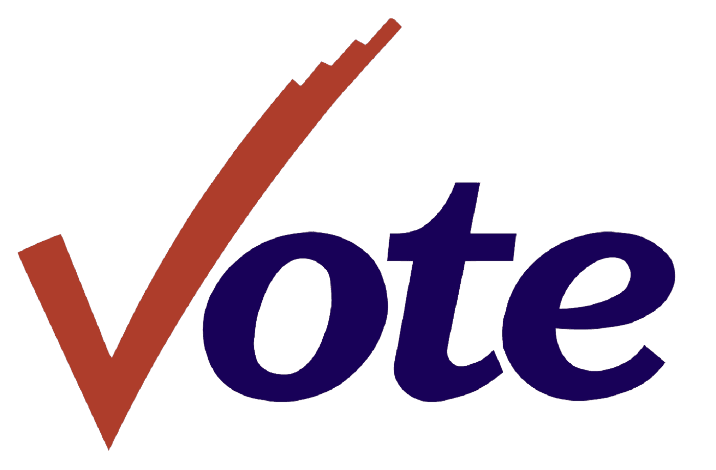 The image features the word "vote" in dark blue with a large red checkmark integrated into the "v.