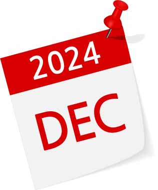 Red and white calendar page for December 2024 with a red pushpin at the top.