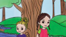 Illustrated book cover shows two girls standing by a tree with a stream and green hills in the background. Title reads "Into the Field: Tennessee Summer" by Katie Vieira.