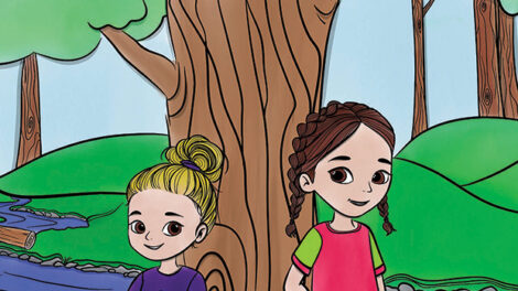Illustrated book cover shows two girls standing by a tree with a stream and green hills in the background. Title reads "Into the Field: Tennessee Summer" by Katie Vieira.