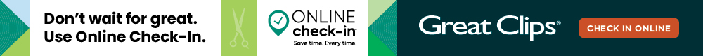 Banner ad for Great Clips promoting online check-in with the text: "Don't wait for great. Use Online Check-In. Great Clips. Check in online.