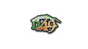 Logo with green and orange text "D49" overlaid on a stylized mountain outline, centered on a white background.