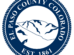 Seal of El Paso County, Colorado, showing stylized mountains in the center, surrounded by a rope border and the text “El Paso County Colorado Est. 1861.”
